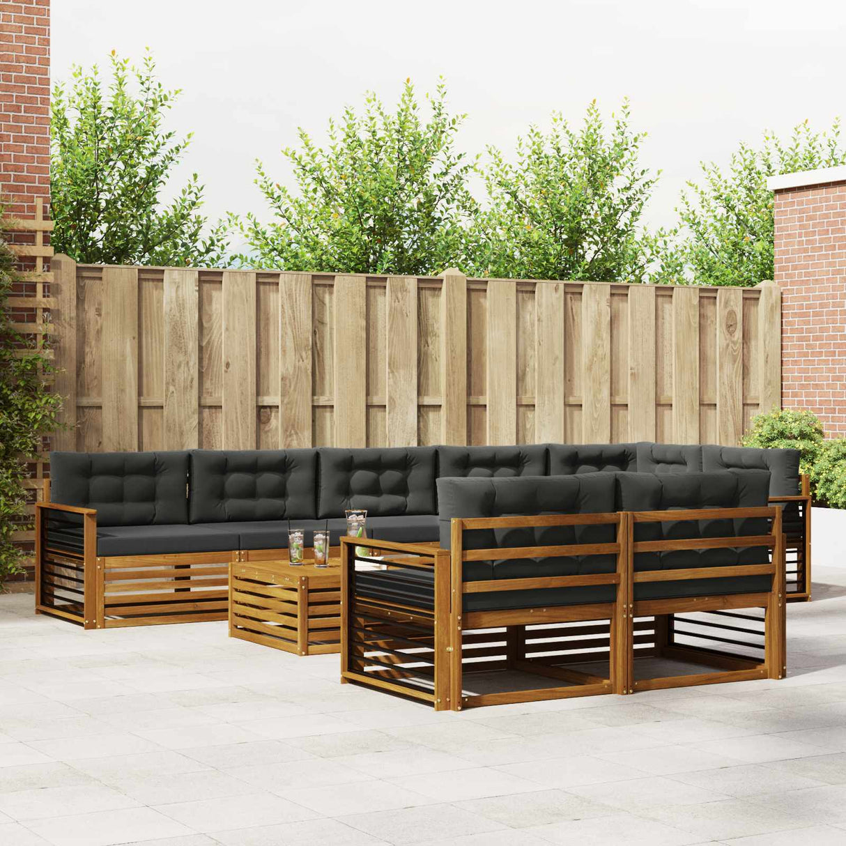 Outdoor Sofa Set 9 pcs Natural and Anthracite