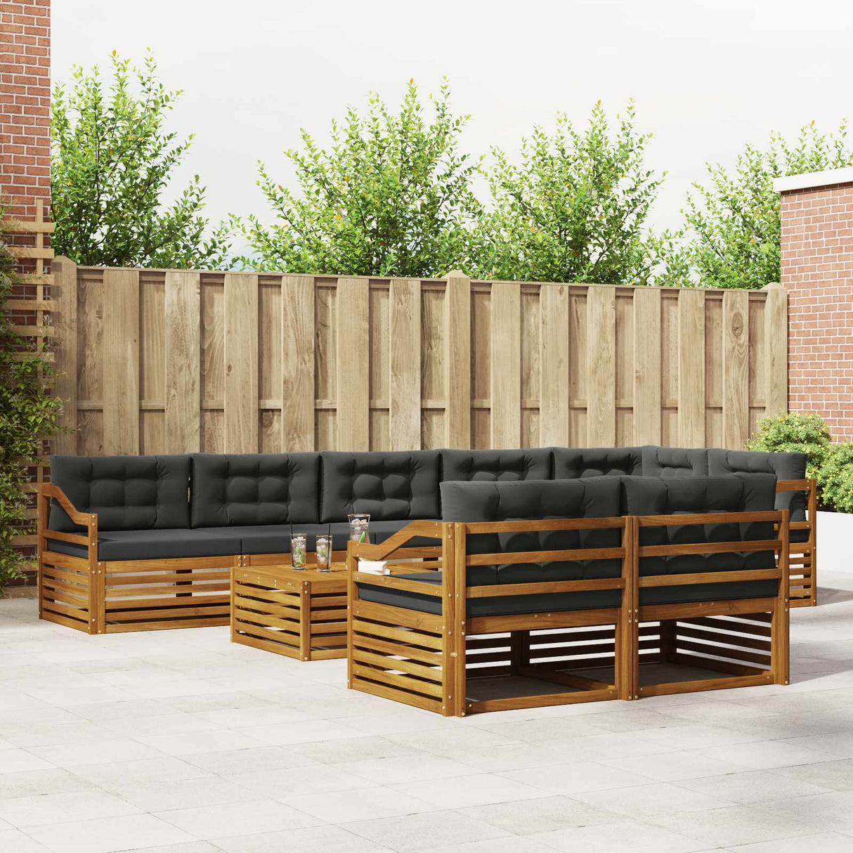 Outdoor Sofa Set 9 pcs Natural and Anthracite