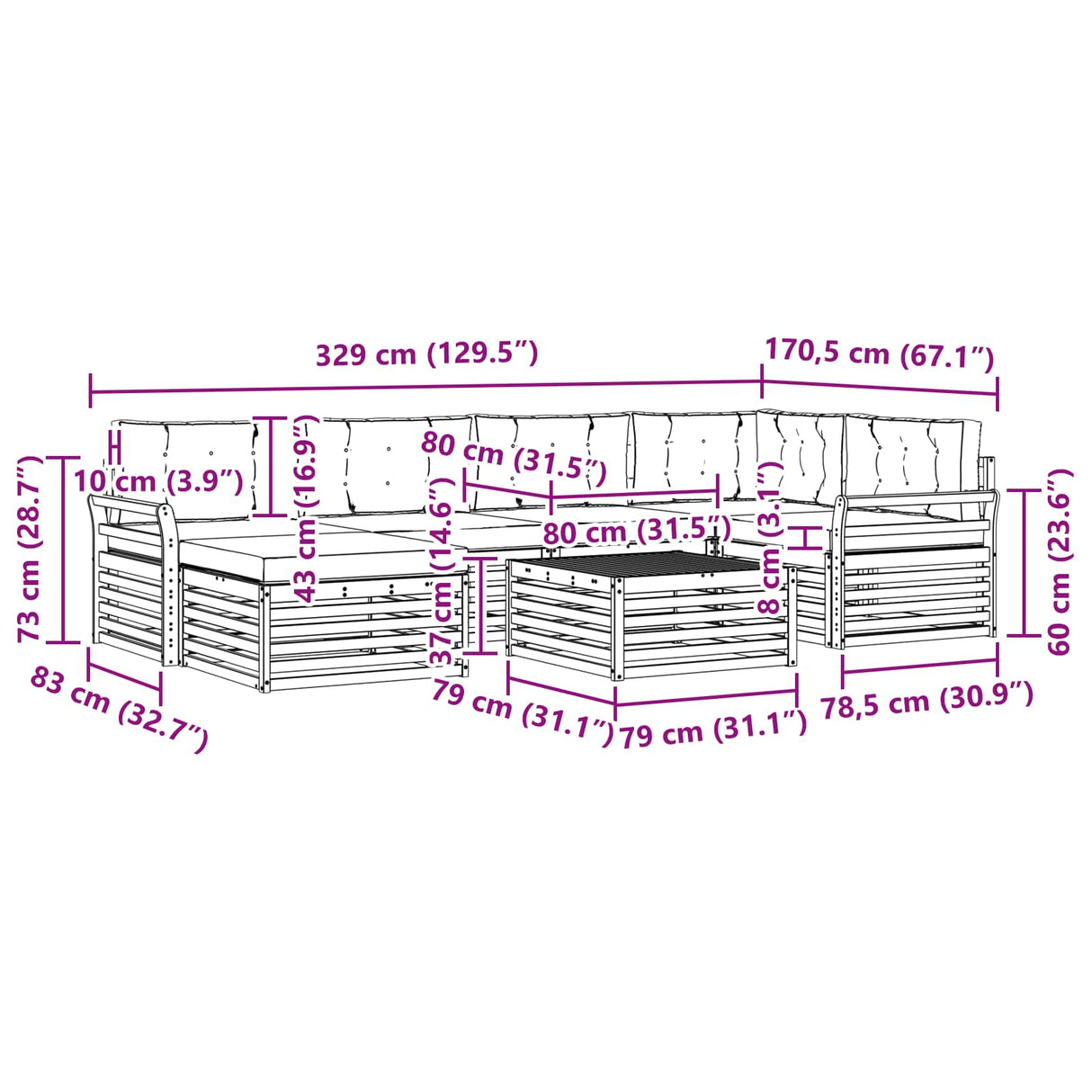 Outdoor Sofa Set 7 pcs Natural and Anthracite