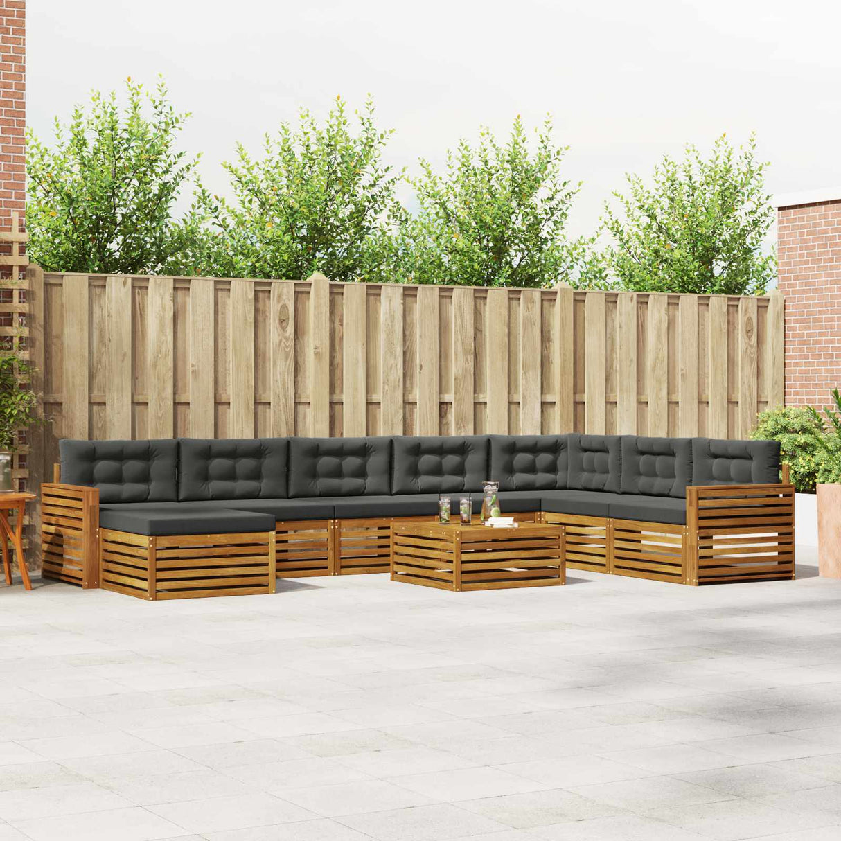 Outdoor Sofa Set 9 pcs Natural and Anthracite Solid Acacia Wood