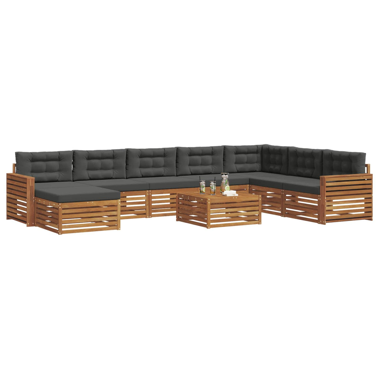 Outdoor Sofa Set 9 pcs Natural and Anthracite Solid Acacia Wood