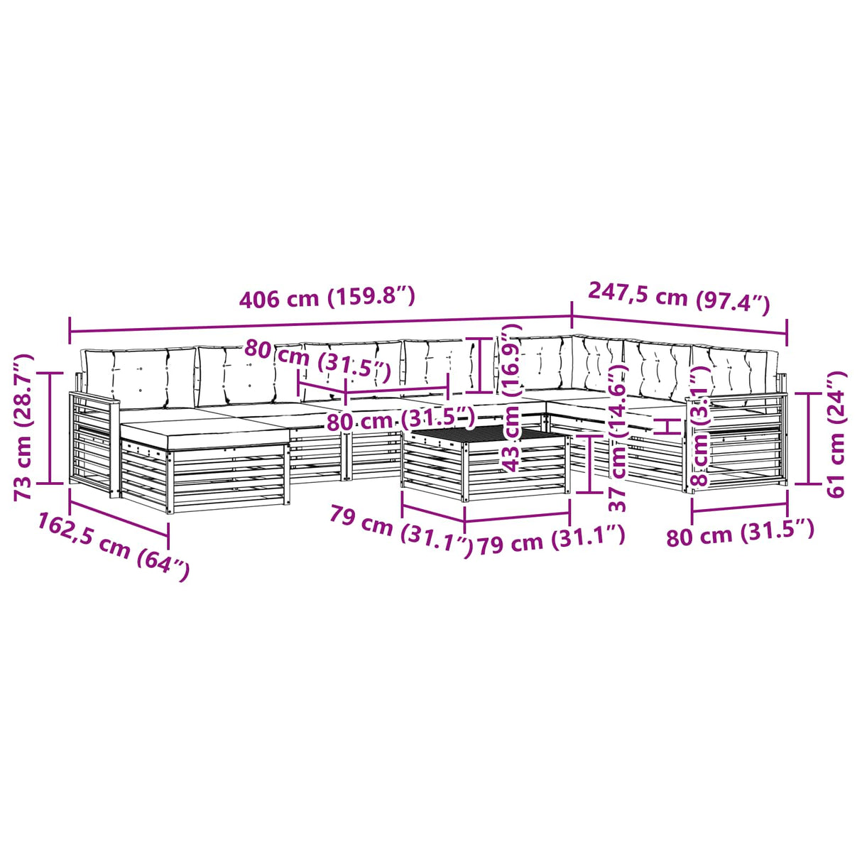 Outdoor Sofa Set 9 pcs Natural and Anthracite Solid Acacia Wood