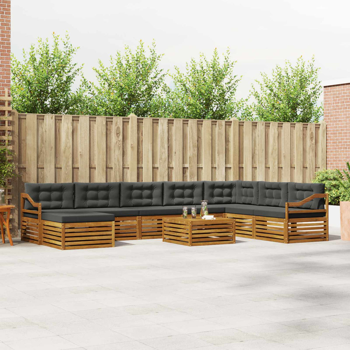 Outdoor Sofa Set 9 pcs Natural and Anthracite Solid Acacia Wood