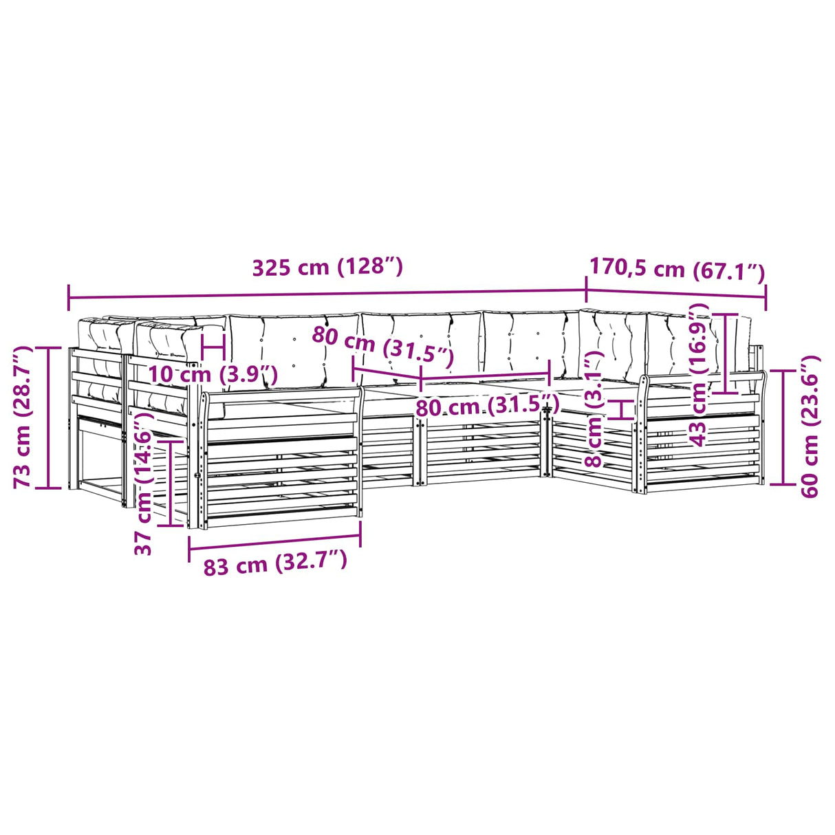 Outdoor Sofa Set 6 pcs Natural and Anthracite Solid Acacia Wood