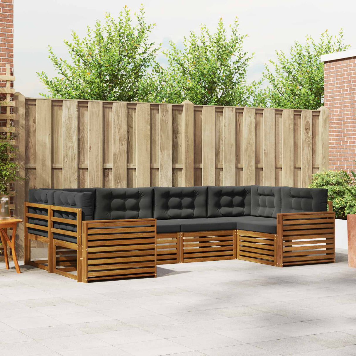 Outdoor Sofa Set 6 pcs Natural and Anthracite Solid Acacia Wood