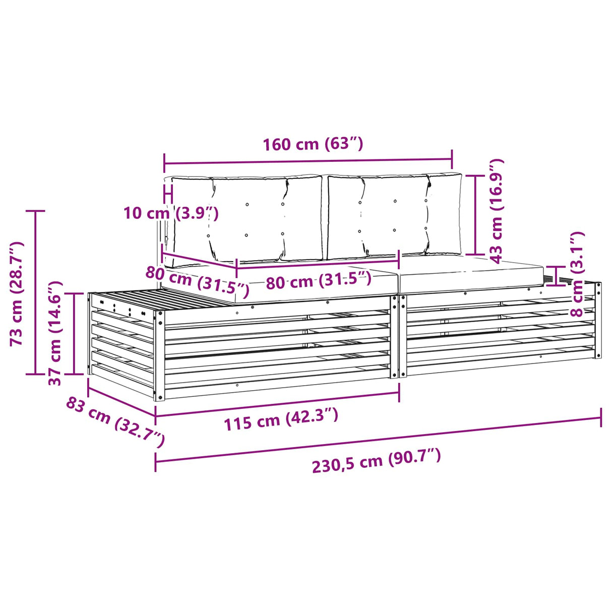 Outdoor Sofa Set Natural and Anthracite 203.5 x 83 x 73 cm