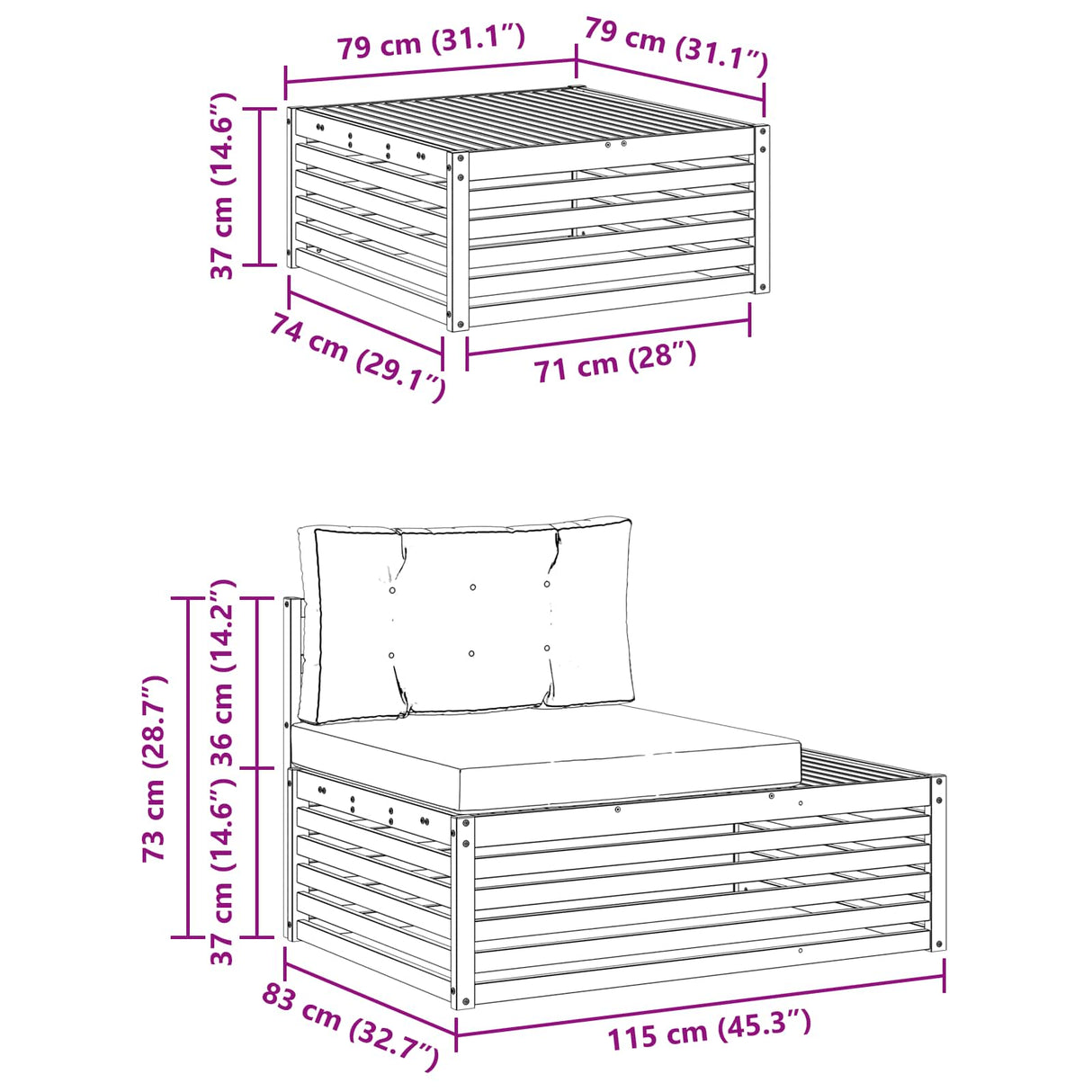 Outdoor Sofa Set with Cushion 3 Piece Natural and Anthracite