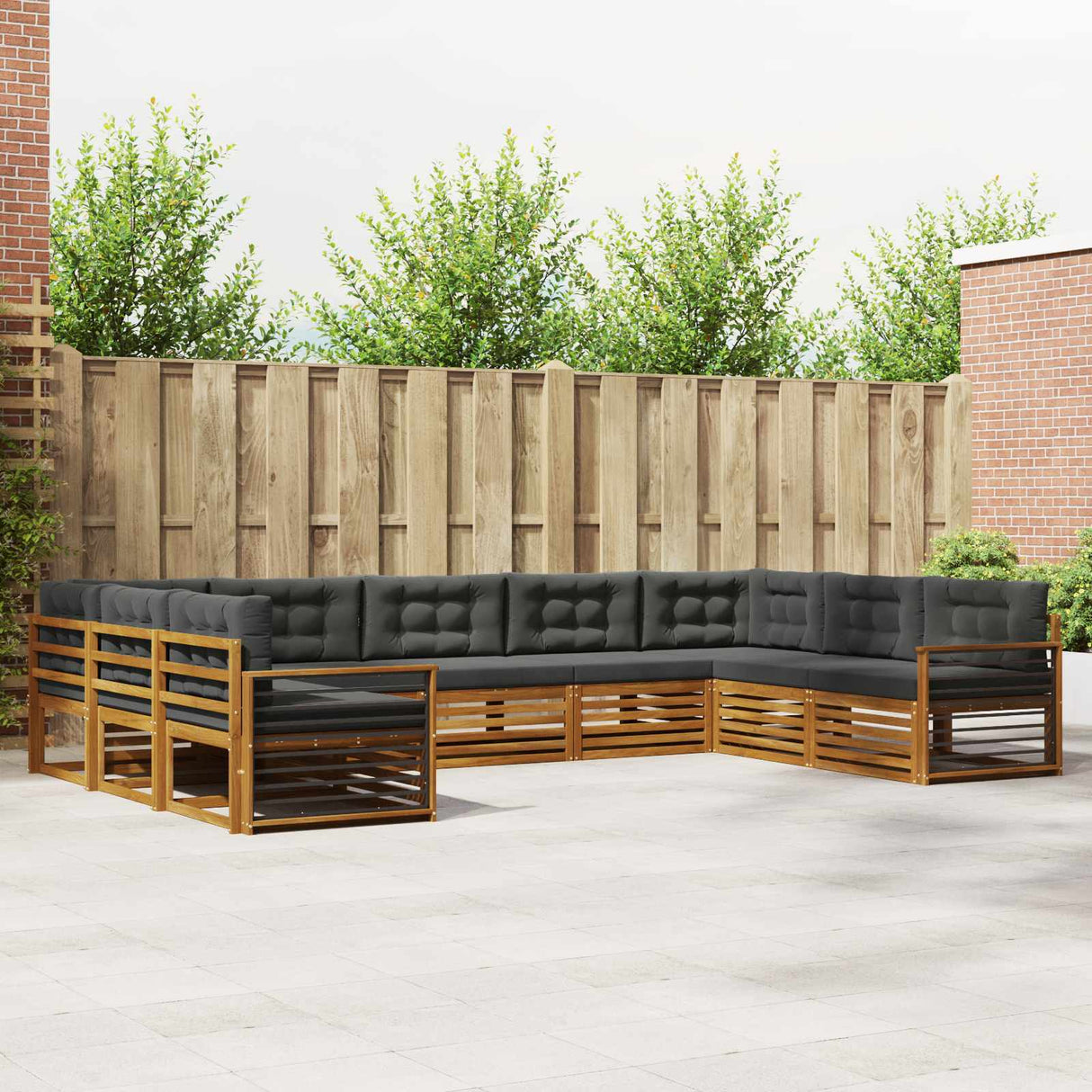 Outdoor Sofa Set 9 pcs Natural and Anthracite Solid Acacia Wood