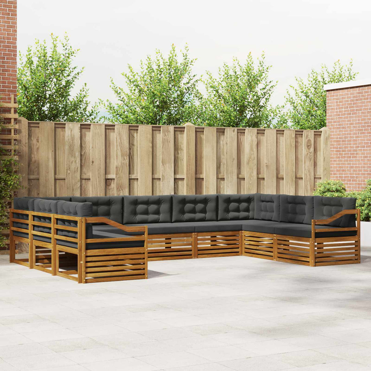 Outdoor Sofa Set 9 pcs Natural and Anthracite Solid Acacia Wood