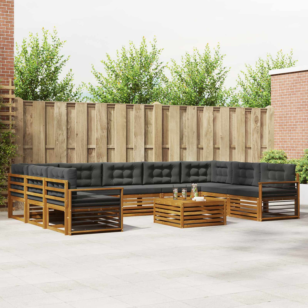 Outdoor Sofa Set 10 pcs Natural and Anthracite