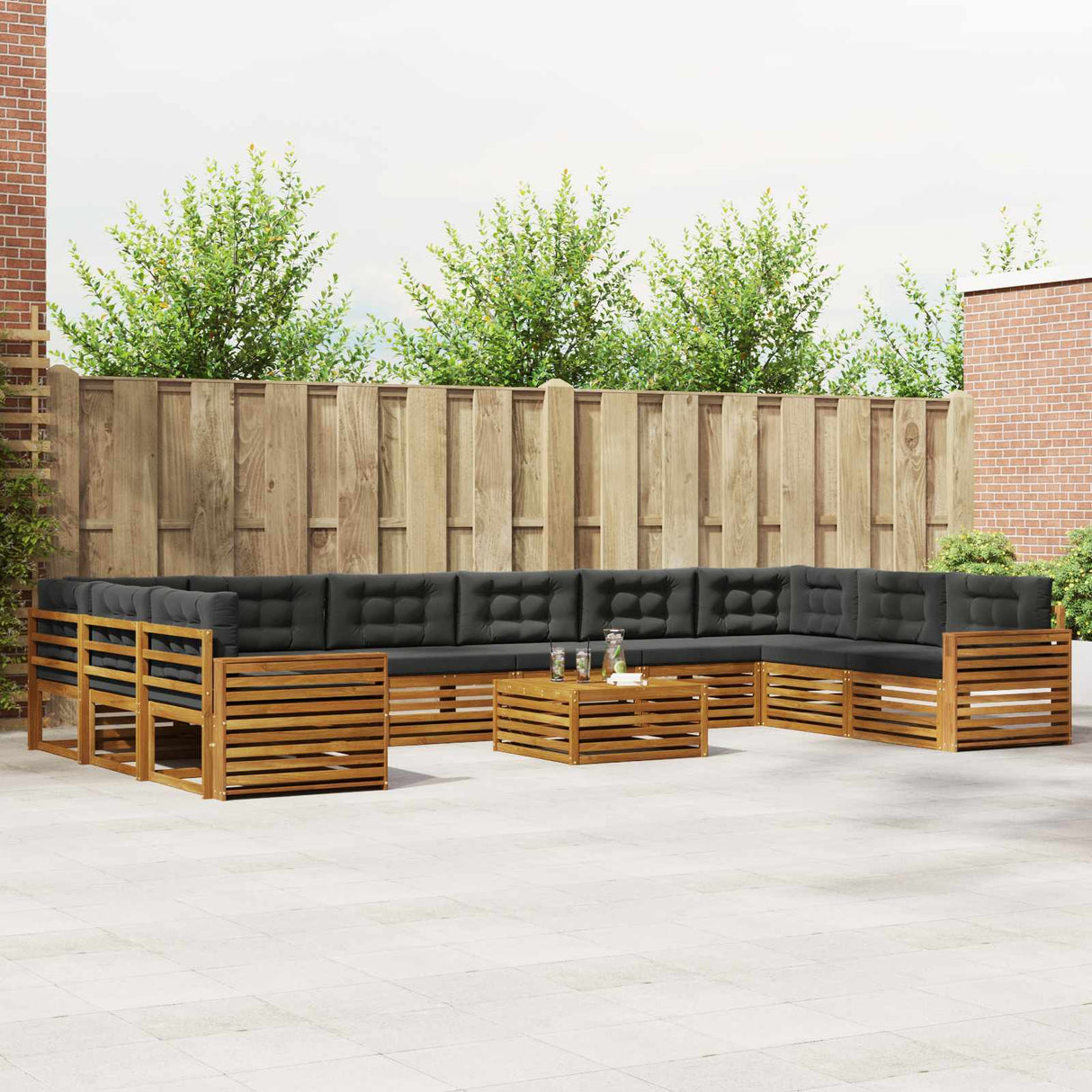 Sofa Sets 11 pcs Natural and Anthracite Solid Acacia Wood