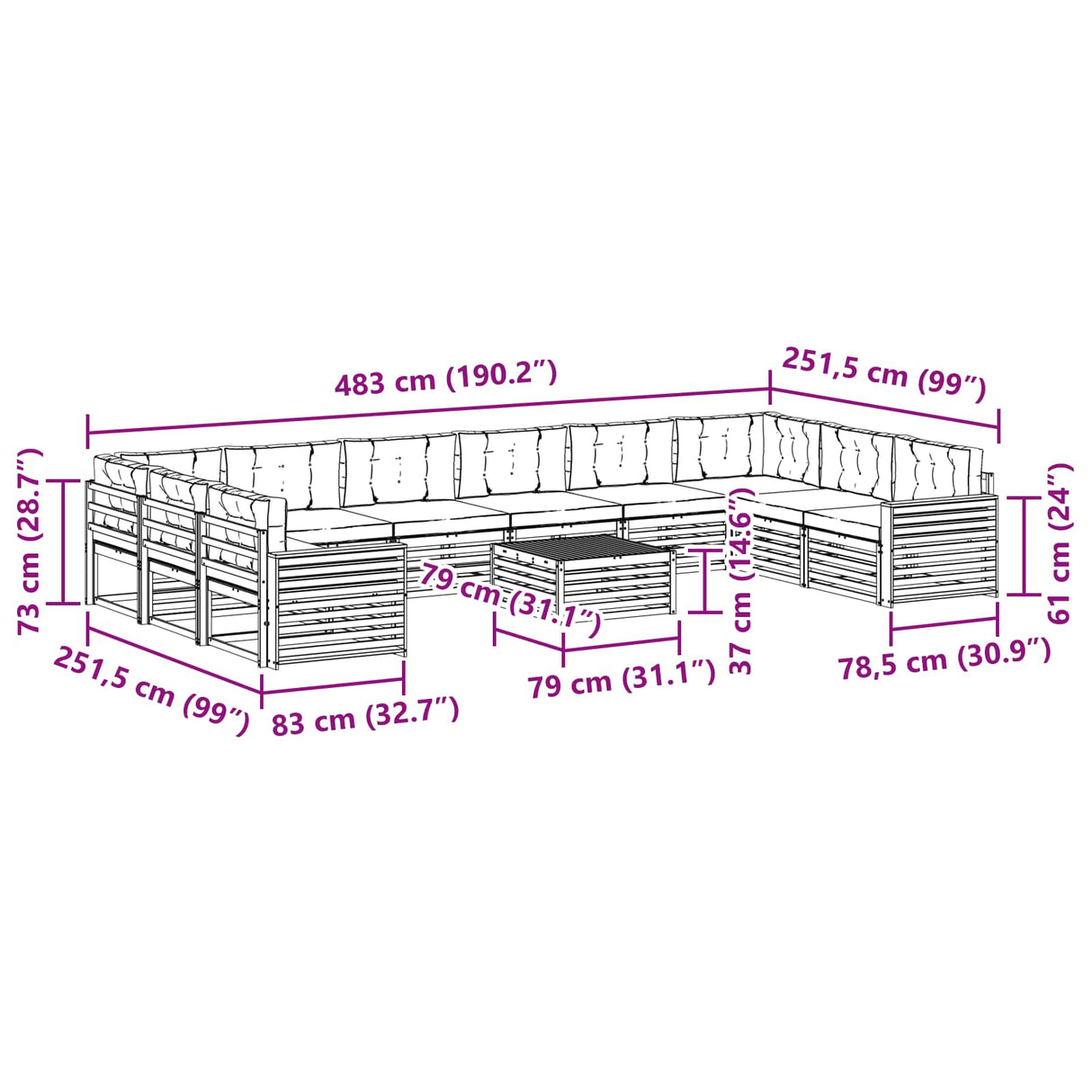 Sofa Sets 11 pcs Natural and Anthracite Solid Acacia Wood