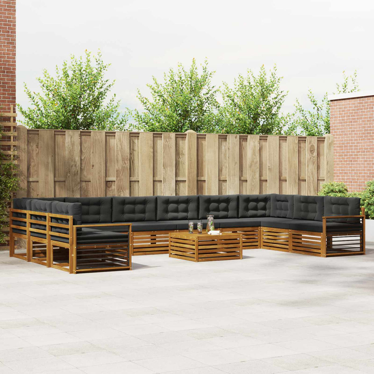 Sofa Sets 11 pcs Natural and Anthracite Solid Acacia Wood