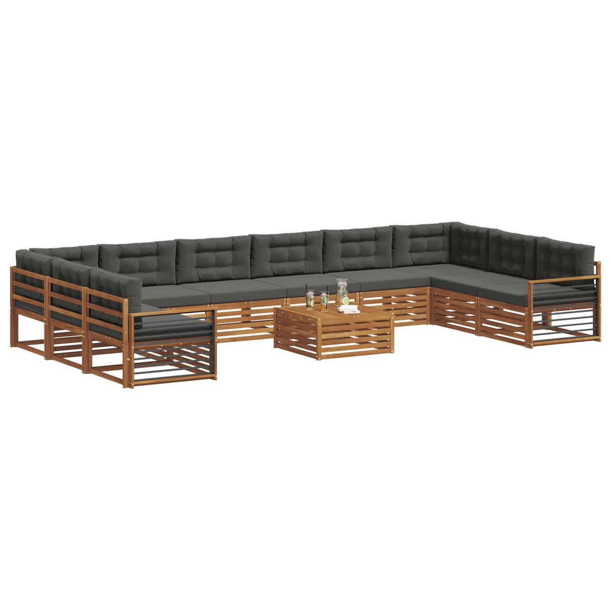 Sofa Sets 11 pcs Natural and Anthracite Solid Acacia Wood