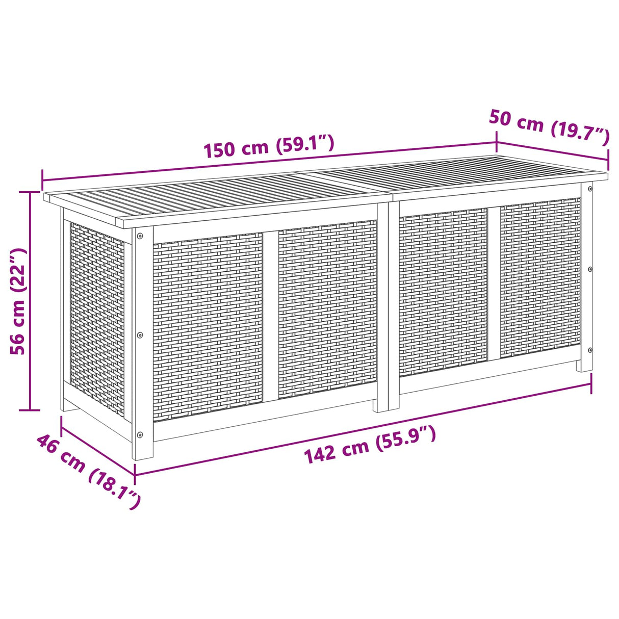 Garden Storage Box 243 L Solid Acacia Wood 150 x 50 x 56 cm