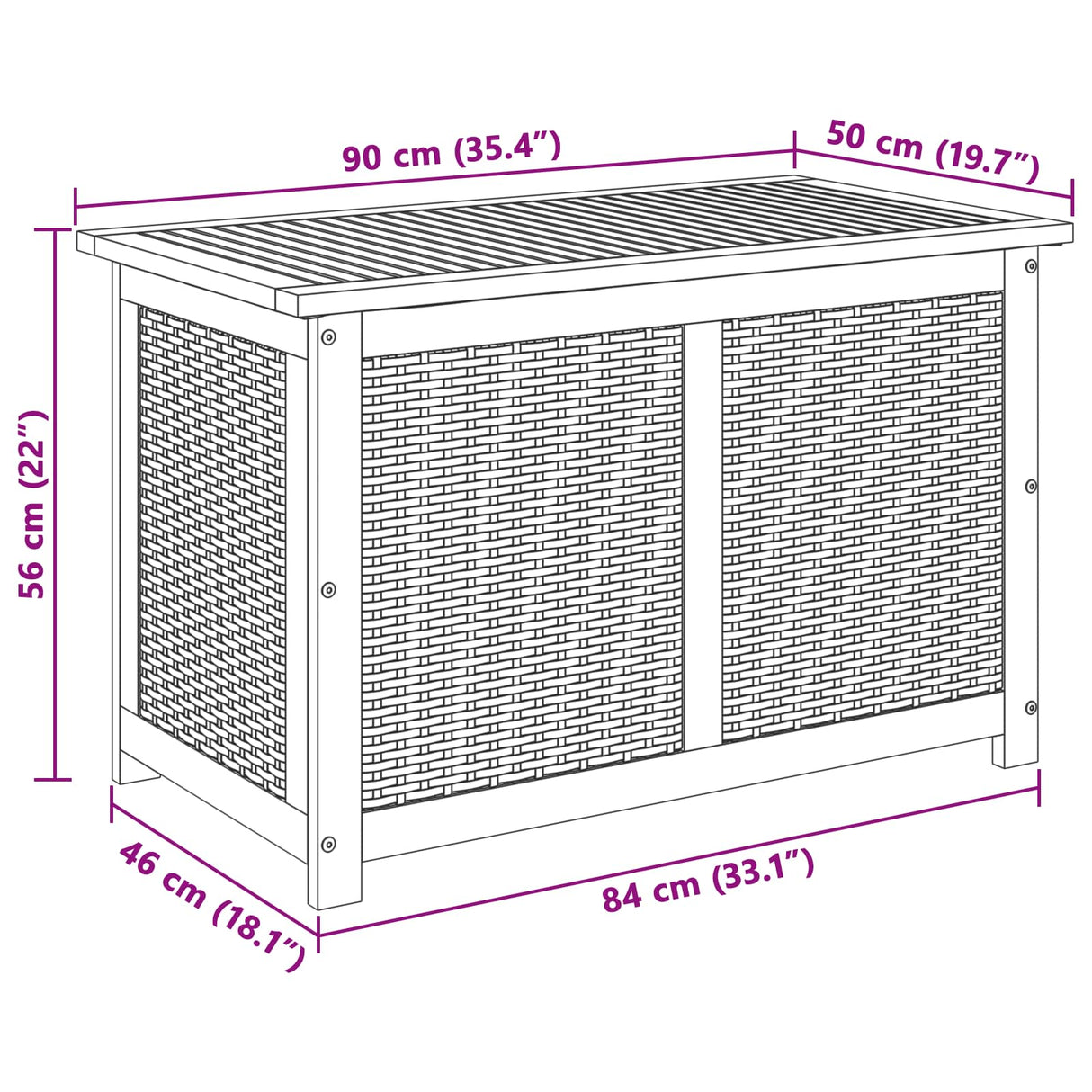Garden Storage Box 141 L Solid Acacia Wood 90 x 50 x 56 cm