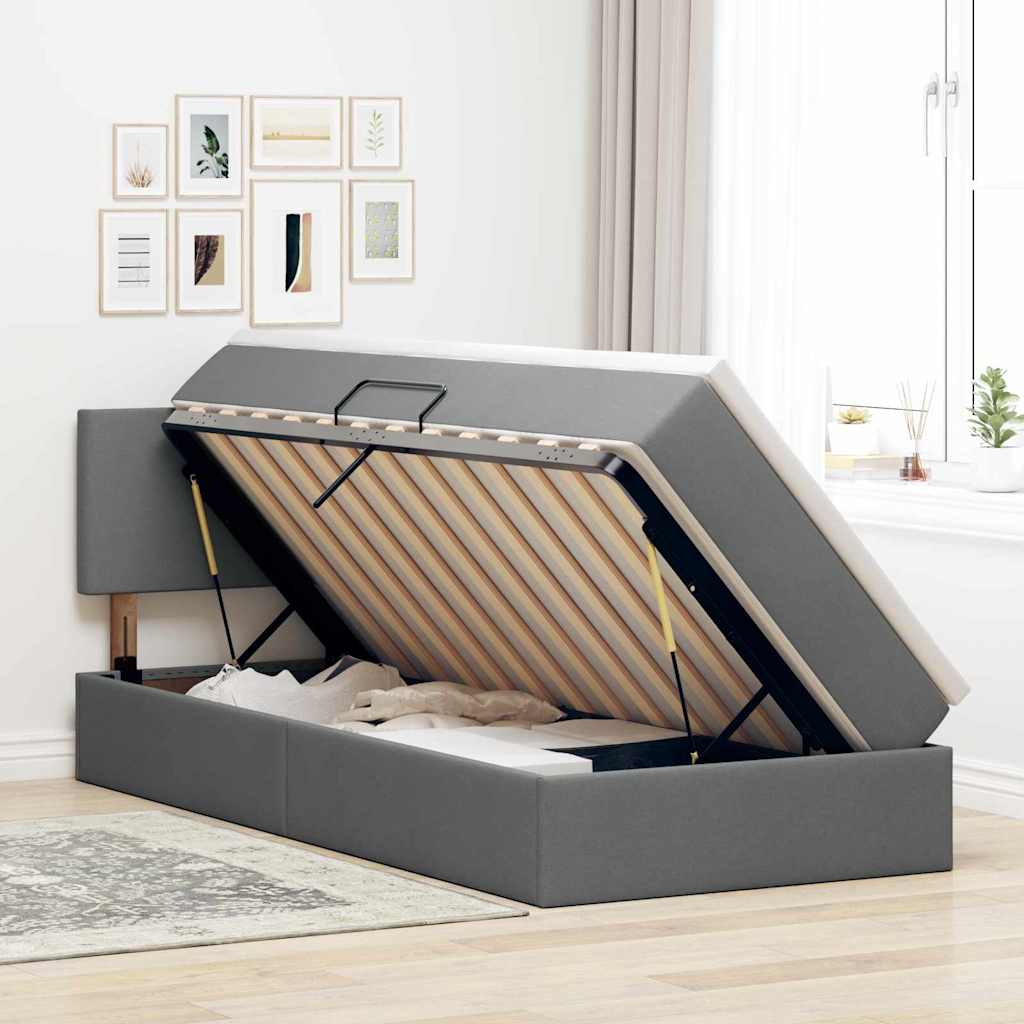 Storage Bed with Mattress Dark Grey 107 x 203 cm Fabric