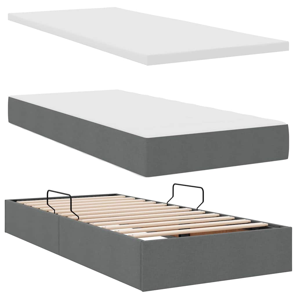 Storage Bed with Mattress Dark Grey 107 x 203 cm Fabric