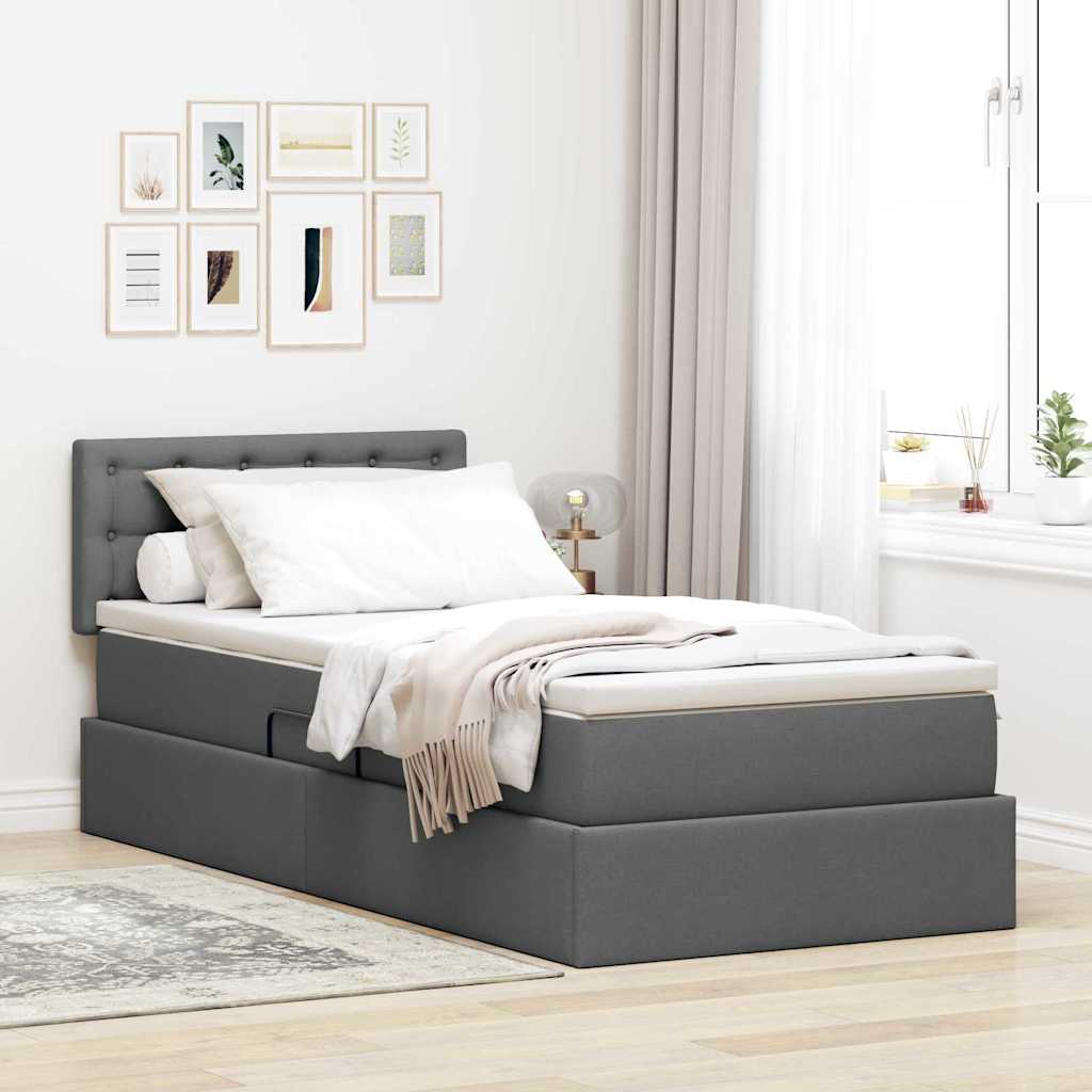 Storage Bed with Mattress Dark Grey 107 x 203 cm Fabric