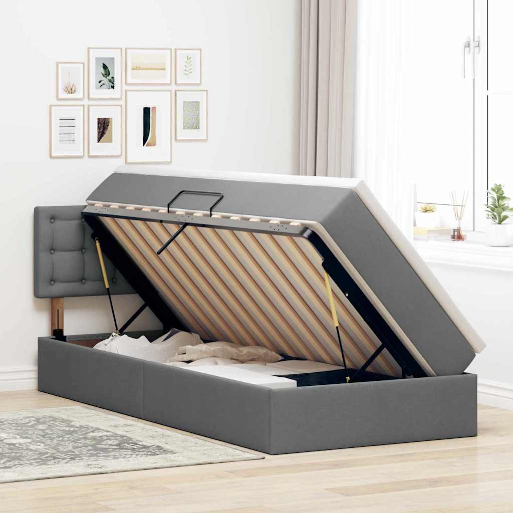 Storage Bed with Mattress Dark Grey 107 x 203 cm Fabric