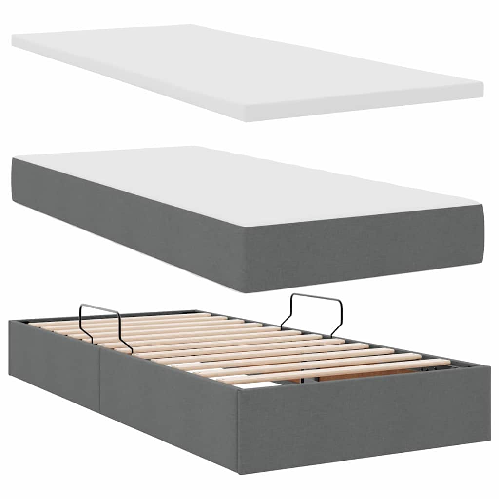Storage Bed with Mattress Dark Grey 107 x 203 cm Fabric