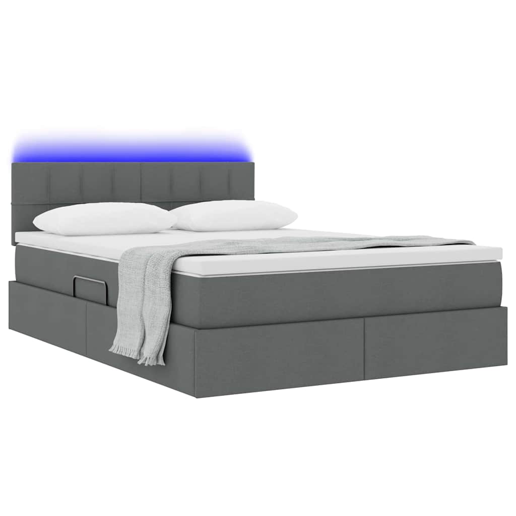LED Storage Bed with Mattress Dark Grey 137 x 190 cm Fabric