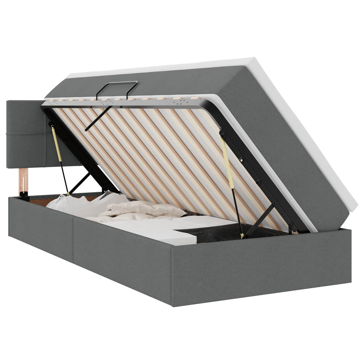 LED Storage Bed with Mattress Dark Grey 107 x 203 cm Fabric