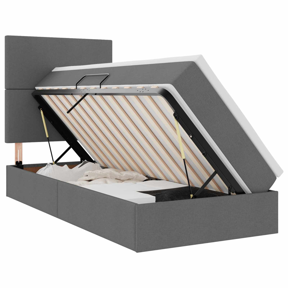 Storage Bed with Headboard Dark Grey 107 x 203 cm Fabric