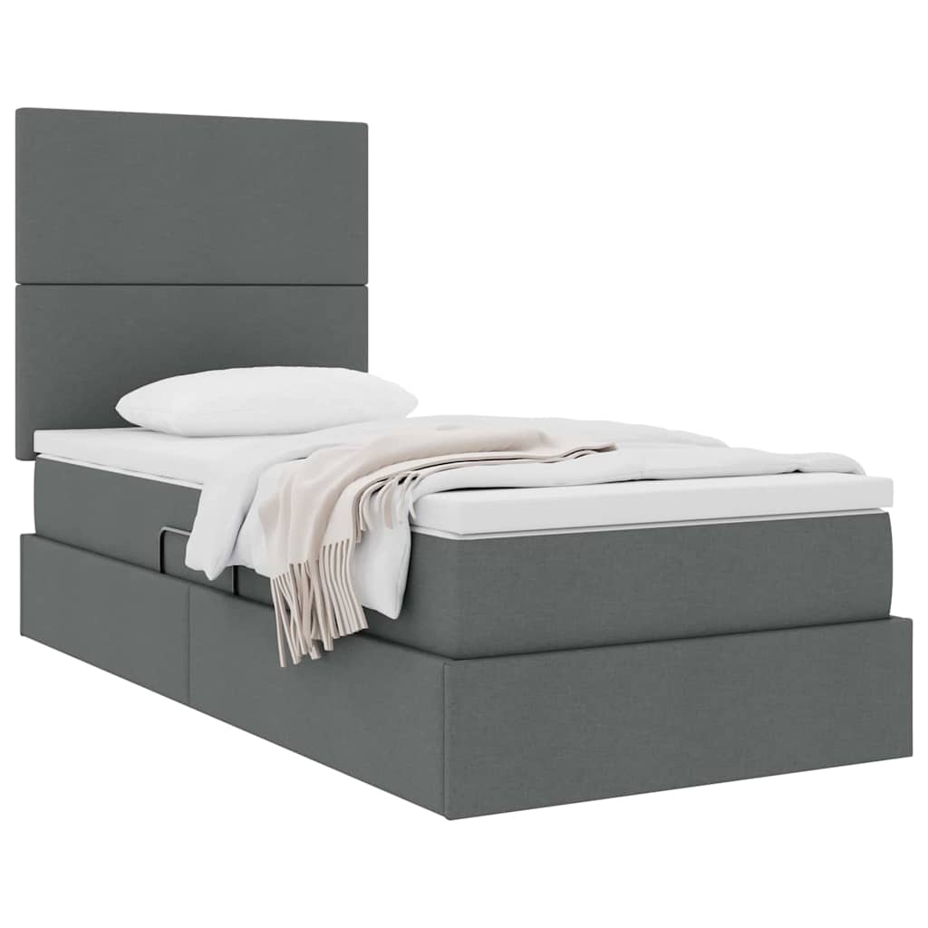 Storage Bed with Headboard Dark Grey 107 x 203 cm Fabric