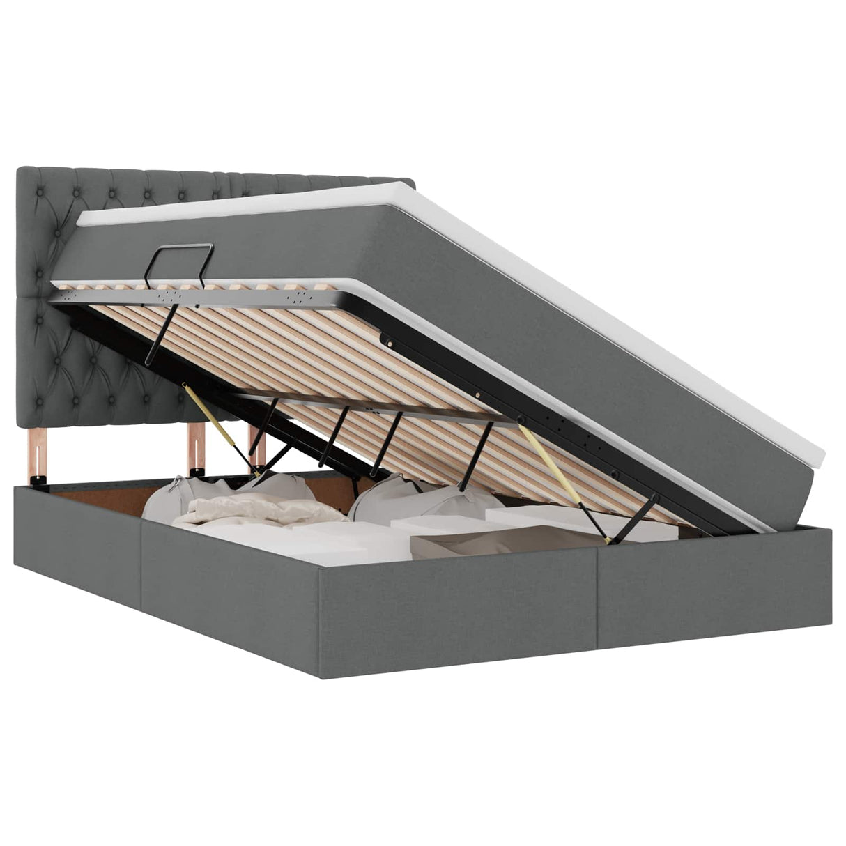 Storage Bed with Headboard Dark Grey 137 x 190 cm Fabric