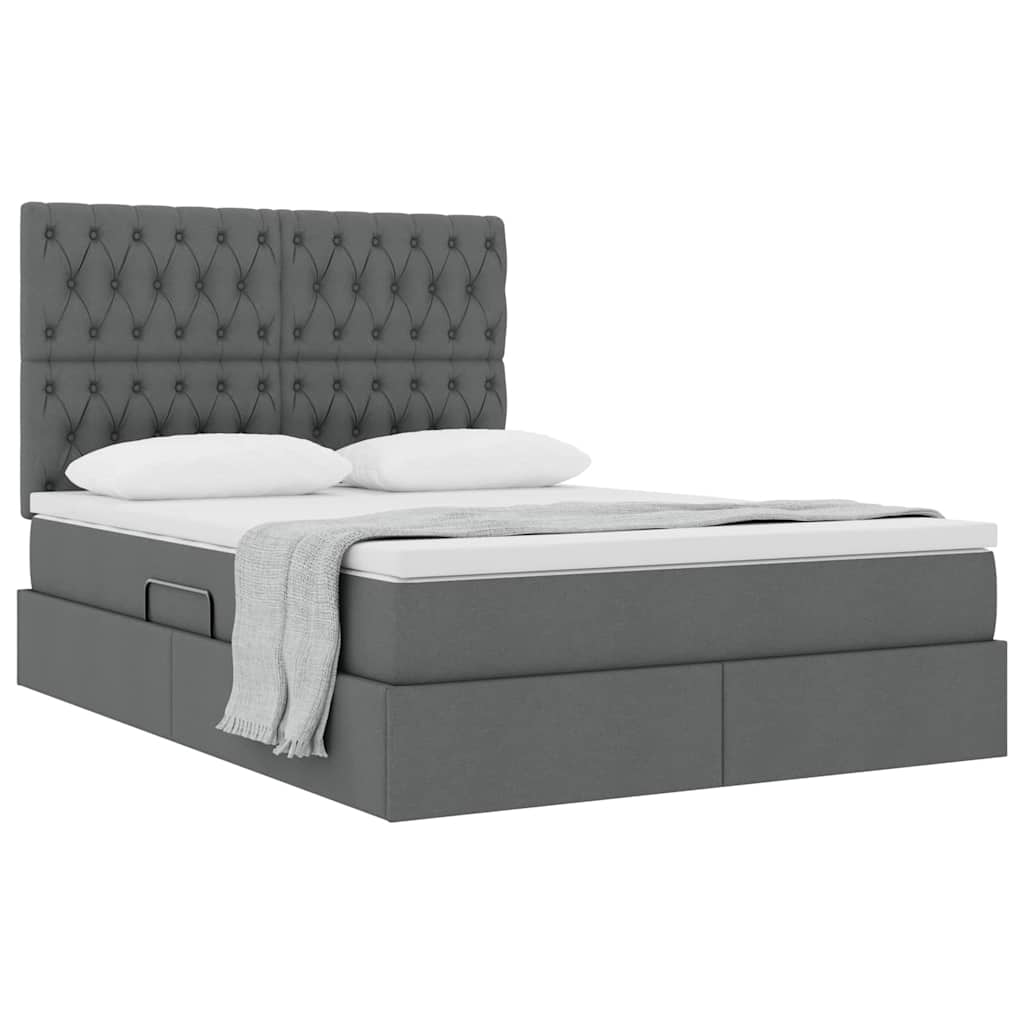 Storage Bed with Headboard Dark Grey 153 x 203 cm Fabric