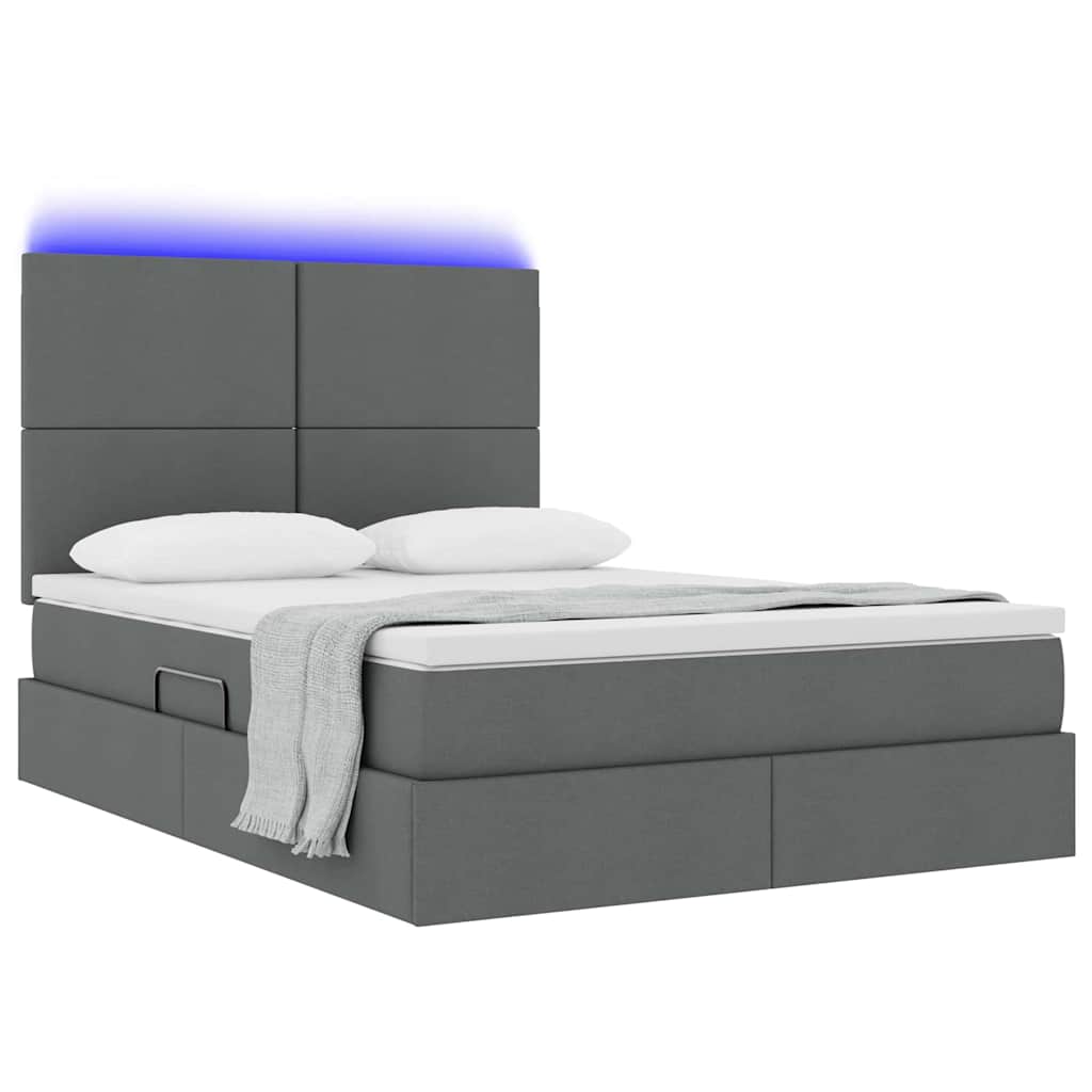 LED Storage Bed with Mattress Dark Grey 152 x 203 cm Fabric