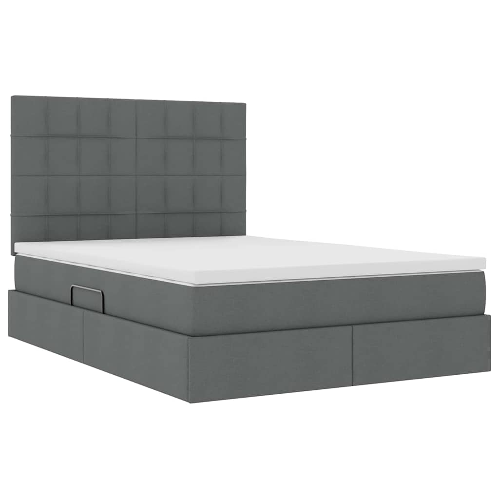 LED Storage Bed with Mattress Dark Grey 152 x 203 cm Fabric