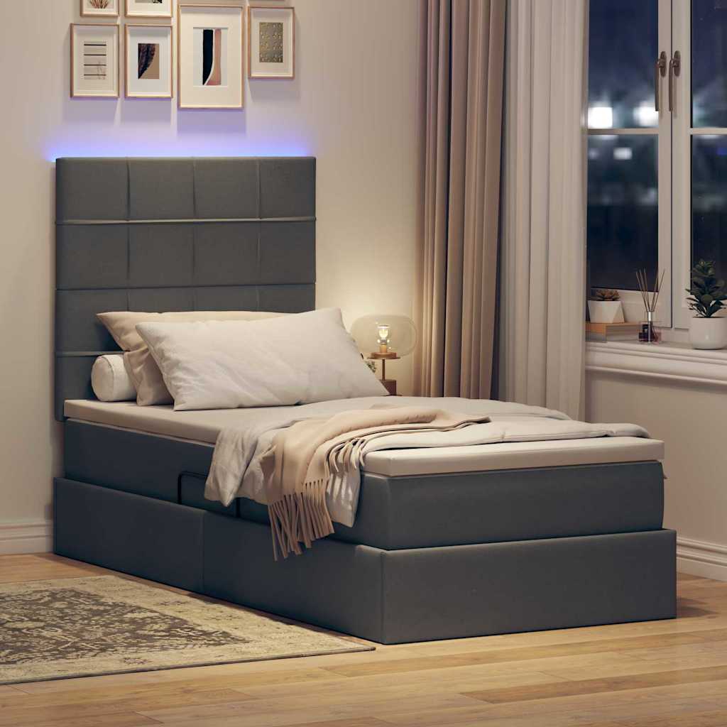 Bed with LED Strip Lights Dark Grey 107 x 203 cm Fabric