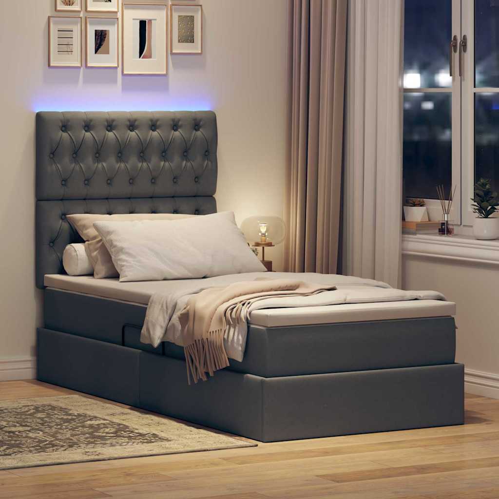 LED Storage Bed with Mattress Dark Grey 107 x 203 cm Fabric