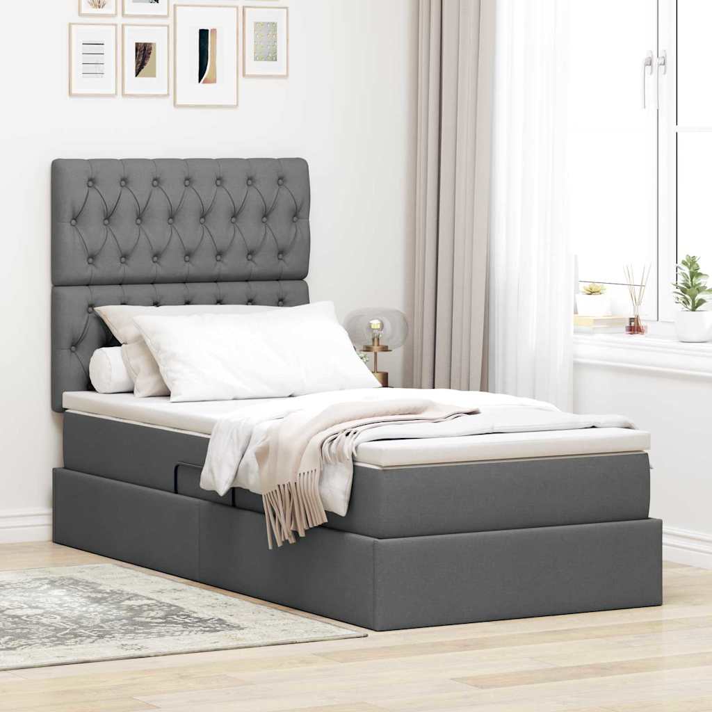 LED Storage Bed with Mattress Dark Grey 107 x 203 cm Fabric