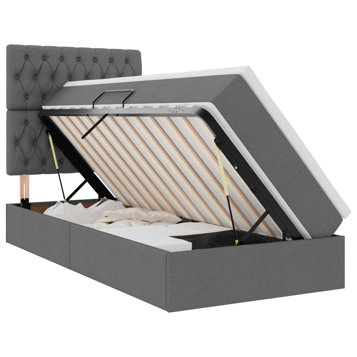 LED Storage Bed with Mattress Dark Grey 107 x 203 cm Fabric