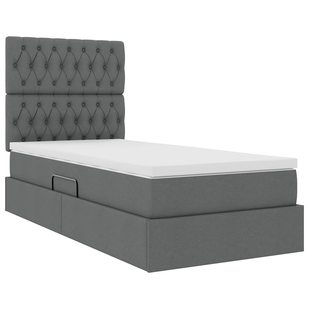LED Storage Bed with Mattress Dark Grey 107 x 203 cm Fabric