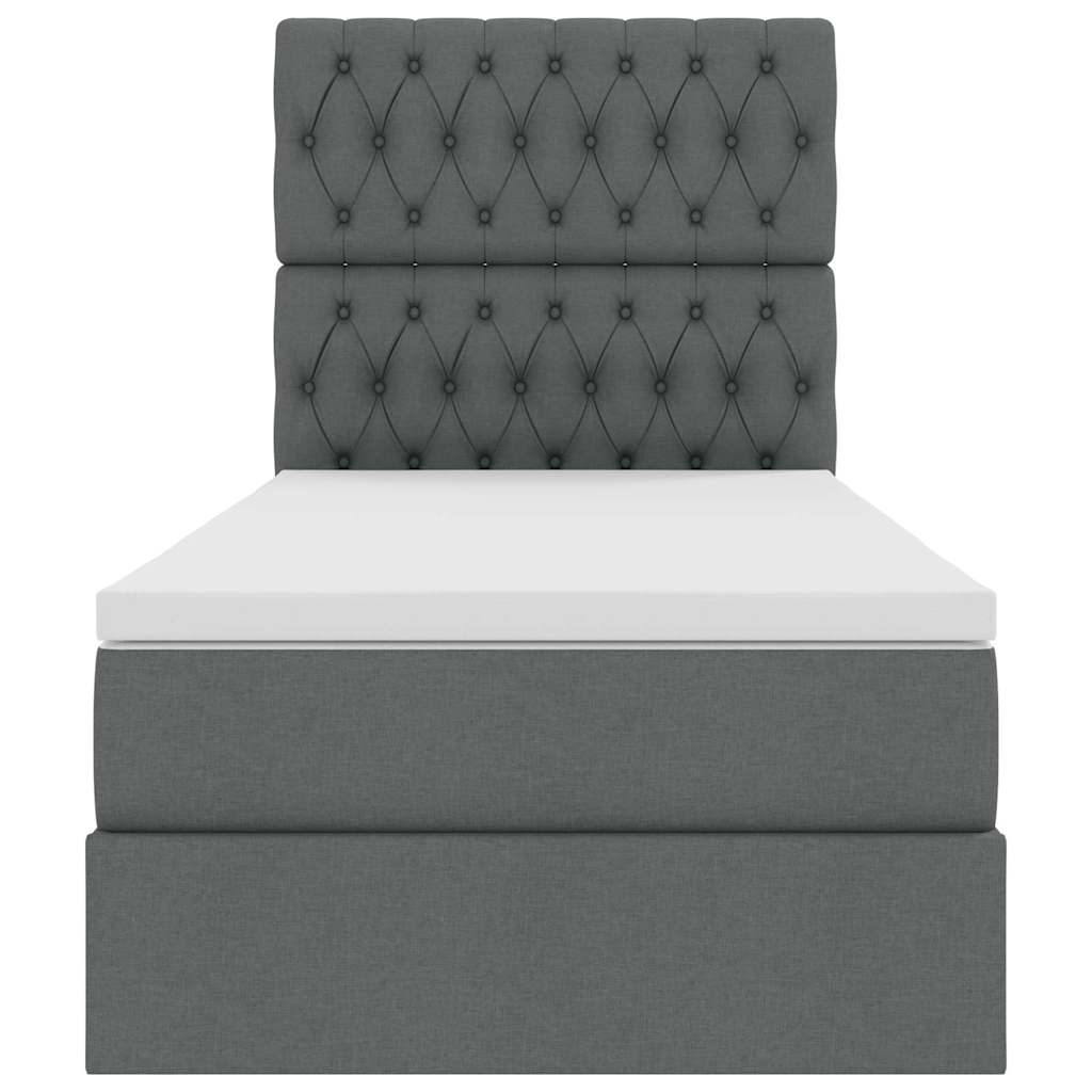 LED Storage Bed with Mattress Dark Grey 107 x 203 cm Fabric