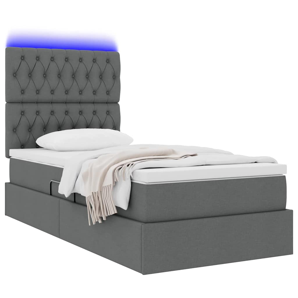 LED Storage Bed with Mattress Dark Grey 107 x 203 cm Fabric