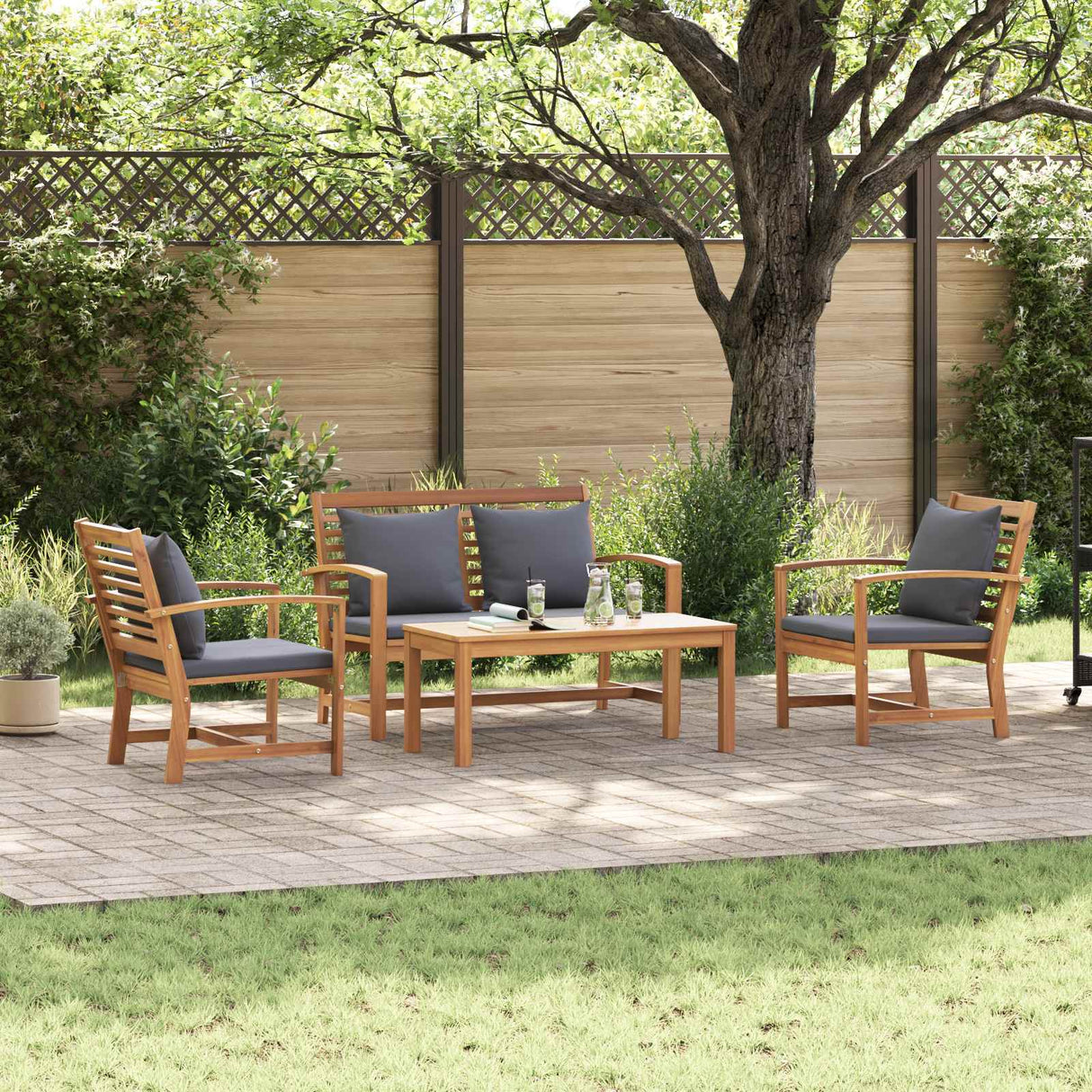 Garden Sofa Set 4 pcs Natural Solid Teak Wood