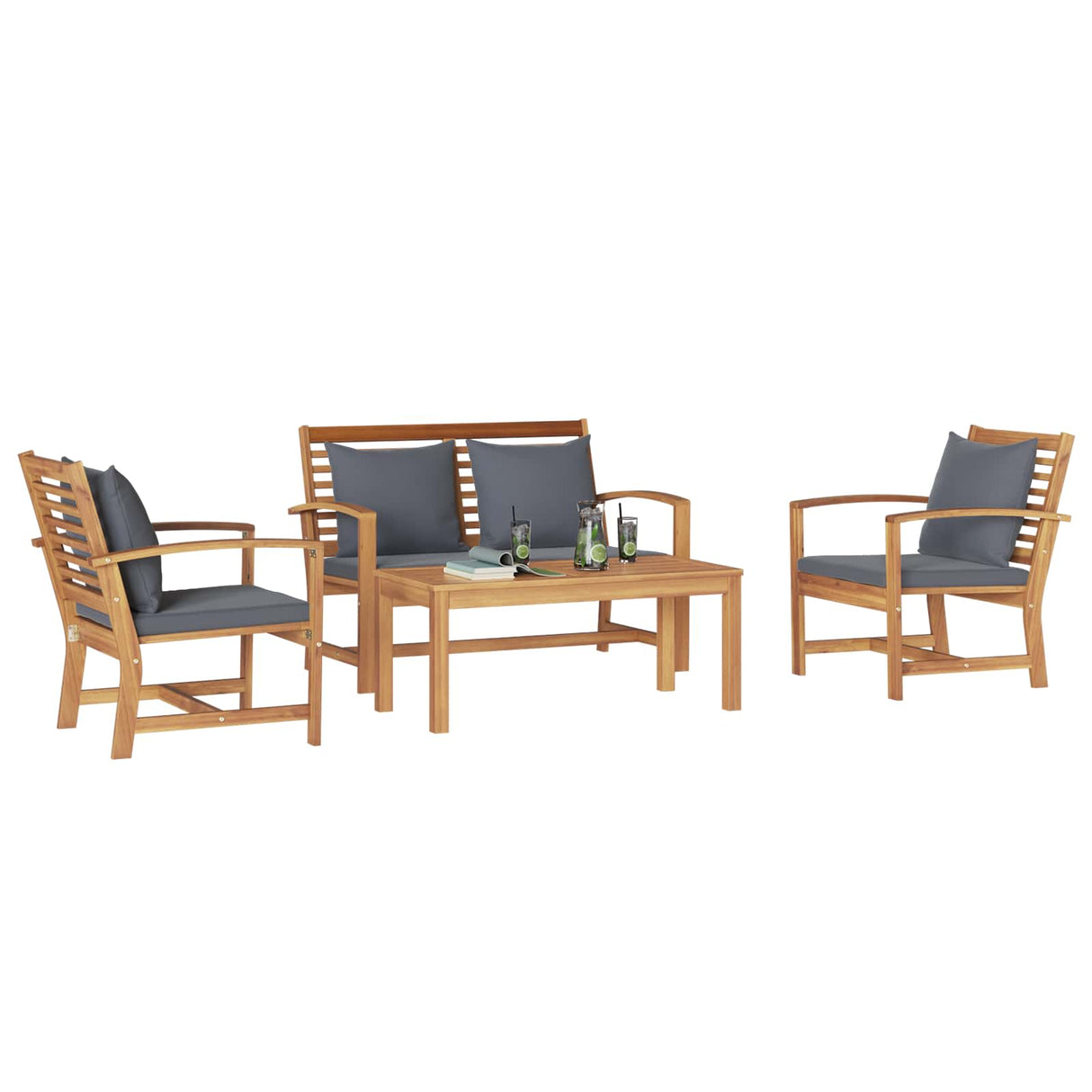 Garden Sofa Set 4 pcs Natural Solid Teak Wood