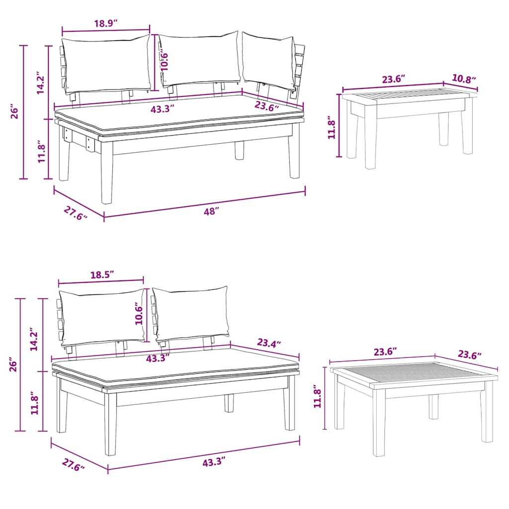 Garden Bench Set with Cushion with Storage 4 pcs Brown and Grey