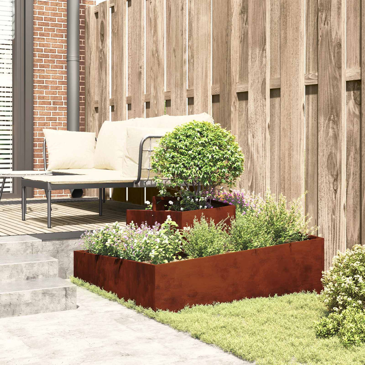 Garden Planter Rusty 100 x 100 x 50 cm Weathering Steel