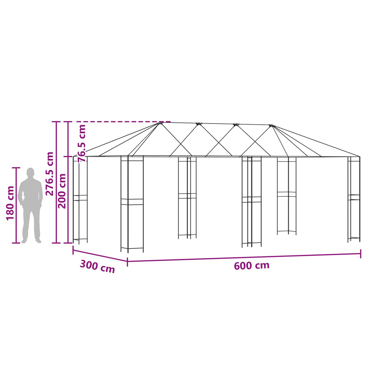 Gazebo Frame 6 x 3 m Black Steel