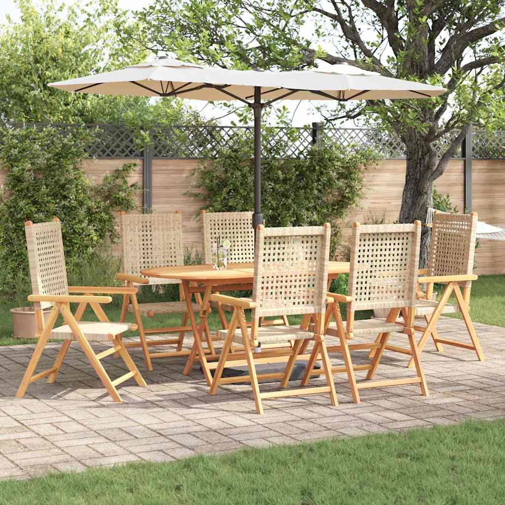 Garden Dining Set 7 pcs Beige Solid acacia wood and poly rattan