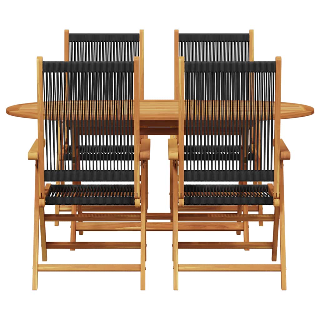 Garden Dining Set 5 pcs Black Solid acacia wood and poly rattan