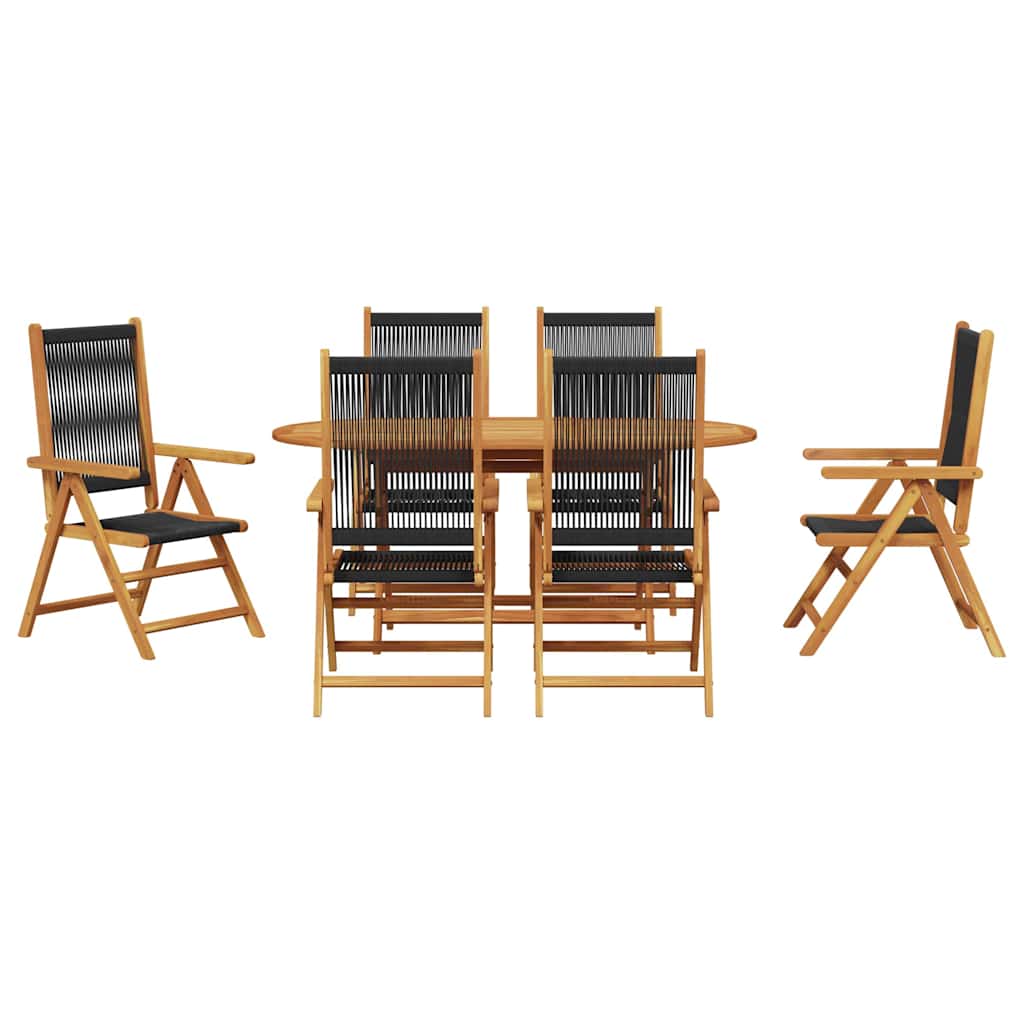 Garden Dining Set 7 pcs Black Solid acacia wood and poly rattan