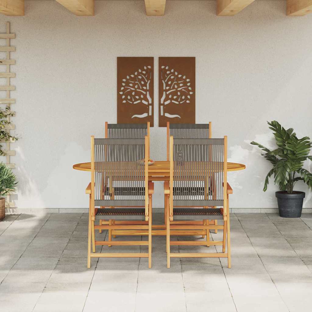 Garden Dining Set 5 pcs Grey Solid acacia wood and poly rattan