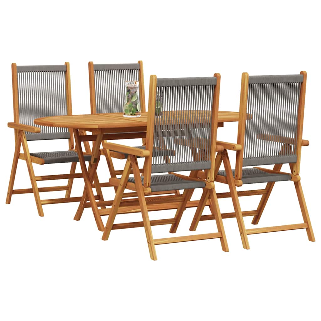 Garden Dining Set 5 pcs Grey Solid acacia wood and poly rattan
